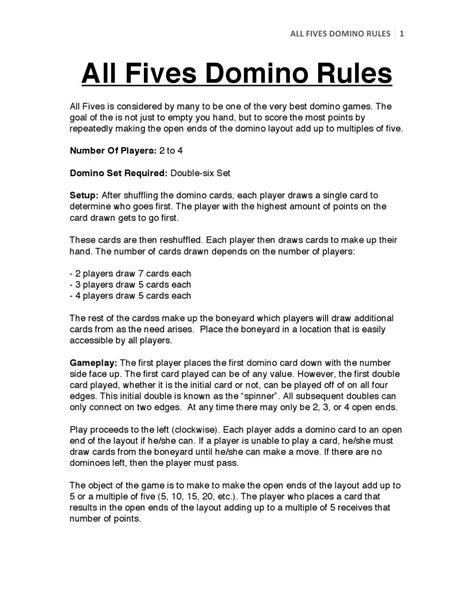 Printable Dominoes Rules